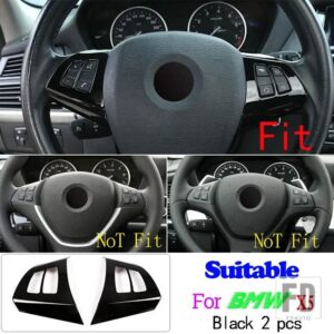 BMW 2008-2013 X5 X6 E70 E71 ABS ブラックステアリングホイールボタンフレームガラスリフトスイッチフレームステッカー - 3