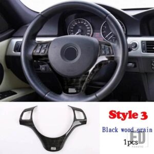 BMW 1シリーズ 3シリーズ E87 E90 E92 2004-2012 ABS ステアリングホイール装飾カバートリムフレームステッカーインテリアアクセサリー - Style3Blackwoodgrain