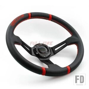 車 350 mm革ステアリングホイール PVC レーシングステアリングホイールスポーツボランチ - Black Logo
