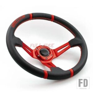 車 350 mm革ステアリングホイール PVC レーシングステアリングホイールスポーツボランチ - red-LOGO