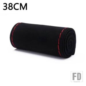 35 cm/38cmプレミアム毛ステアリングホイールカバー編組ステアリングホイールケースノンスリップスエードマットレザー編組 - Red line-38CM
