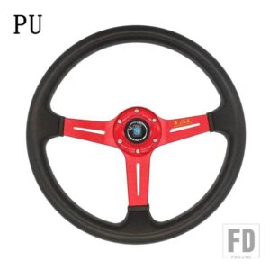 ND ステアリング WHEE レーシングステアリングホイールスポーツオート PU ゲーム PC ステアリングホイールカーアクセサリー - PU-red