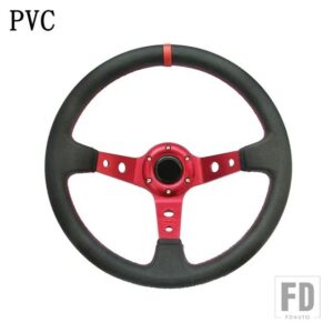 汎用 350 mmスエードステアリングホイール革ステアリングホイールドリフトレーシングタイプスエード/PVC スタイル - PVC-red frame