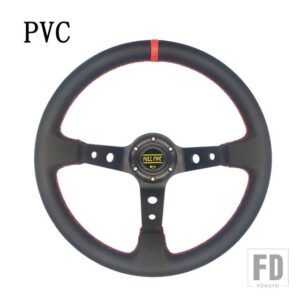 汎用 350 mmスエードステアリングホイール革ステアリングホイールドリフトレーシングタイプスエード/PVC スタイル - PVC-black red