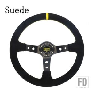 汎用 350 mmスエードステアリングホイール革ステアリングホイールドリフトレーシングタイプスエード/PVC スタイル - Suede-black yellow