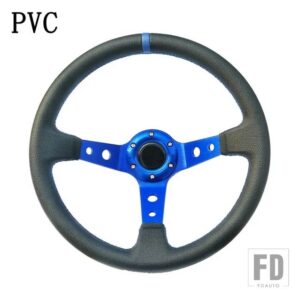 汎用 350 mmスエードステアリングホイール革ステアリングホイールドリフトレーシングタイプスエード/PVC スタイル - PVC-blue frame
