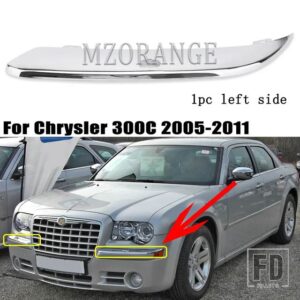 フロントバンパークロームトリムモールディングクライスラー 300C 2005-2010 2011 クロームフロントバンパーリフレクタートリムクロームデッキ - 1 pc L
