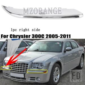 フロントバンパークロームトリムモールディングクライスラー 300C 2005-2010 2011 クロームフロントバンパーリフレクタートリムクロームデッキ - 1 pc R