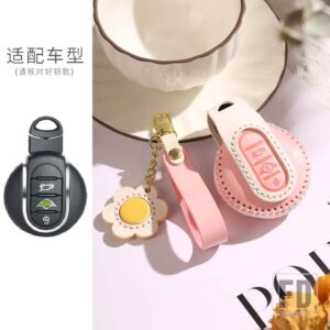 BMW レザーキーケース FOB カバー MINI COOPERS ONE JCW F56 F55 F54 F57 F60 R55 R56 R57 R58 R59 R60 S ロードスターアクセサリー - Pink