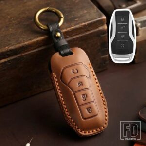 レザー車スマートキーケースカバー ATTO 3 ATTO3 DM TANG SONG DM-I MAX PRO QIN PRO YUAN EV DOLPHIN 2021-23 用4ボタン - A Brown