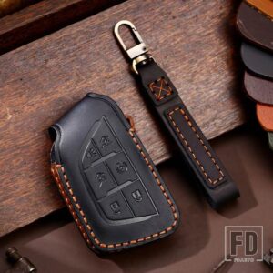 キャデラック 革キーフォブカバーケースエスカレード CT4 CT4-V CT5 XTS CT6 C8 2021-24 アクセサリー - 6bottons- black