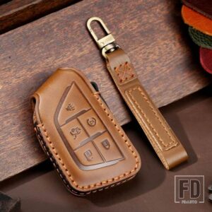 キャデラック 革キーフォブカバーケースエスカレード CT4 CT4-V CT5 XTS CT6 C8 2021-24 アクセサリー - 5bottons -brown