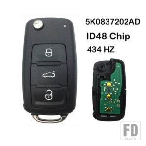 ID48 チップ 5K0837202AD/202Q 434MHZ 車リモートキー VW ゴルフティグアンアマロックポロパサート CC シートシュコダ MK6 オクタビアジェッタ - 3 bottons