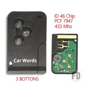 3ボタン 433MHZ ID46 PCF7947 チップスマートリモートキーケースシェルルノーコレオスメガーヌ 2 風光明媚なクリオローガングランド 2003-2008 - For Megane