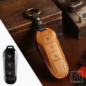 3ボタン革キーケースカバー DFSK ドンファン FENGON 580 SF5 HEV 2021 2022 栄光 IX7 IX5 AITO セレス 3 アクセサリー - B Brown