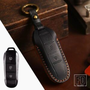 3ボタン革キーケースカバー DFSK ドンファン FENGON 580 SF5 HEV 2021 2022 栄光 IX7 IX5 AITO セレス 3 アクセサリー - B Black