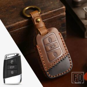VW シュコダ SUPERB A7 2022 2023 ティグアン MK2 MAGOTAN パサート B8 CC 革スマートキーケースカバーアクセサリー - B040 -brown