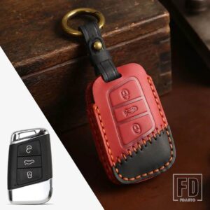 VW シュコダ SUPERB A7 2022 2023 ティグアン MK2 MAGOTAN パサート B8 CC 革スマートキーケースカバーアクセサリー - B040 -red