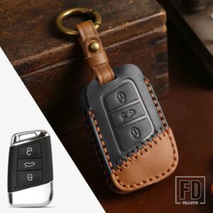 VW シュコダ SUPERB A7 2022 2023 ティグアン MK2 MAGOTAN パサート B8 CC 革スマートキーケースカバーアクセサリー - B040 -black