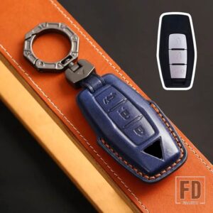 三菱 2/3/4ボタン 革スマートキー FOB ケースキーホルダー 2022 2023 アウトランダーリモートキーカバーシェルアクセサリー - 3 bottons-blue