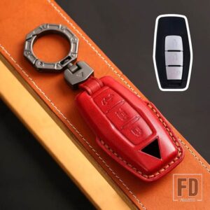 三菱 2/3/4ボタン 革スマートキー FOB ケースキーホルダー 2022 2023 アウトランダーリモートキーカバーシェルアクセサリー - 3 bottons-red