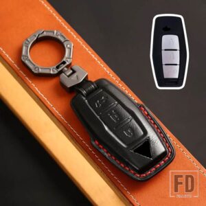 三菱 2/3/4ボタン 革スマートキー FOB ケースキーホルダー 2022 2023 アウトランダーリモートキーカバーシェルアクセサリー - 3 bottons-black