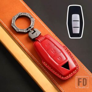 三菱 2/3/4ボタン 革スマートキー FOB ケースキーホルダー 2022 2023 アウトランダーリモートキーカバーシェルアクセサリー - 2 BOTTONS -RED