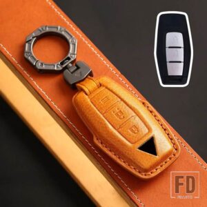 三菱 2/3/4ボタン 革スマートキー FOB ケースキーホルダー 2022 2023 アウトランダーリモートキーカバーシェルアクセサリー - 2 bottons-brown