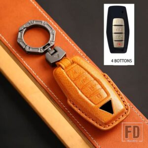 三菱 2/3/4ボタン 革スマートキー FOB ケースキーホルダー 2022 2023 アウトランダーリモートキーカバーシェルアクセサリー - 4 bottons-brown
