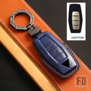 三菱 2/3/4ボタン 革スマートキー FOB ケースキーホルダー 2022 2023 アウトランダーリモートキーカバーシェルアクセサリー - 4 bottons-blue