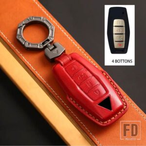 三菱 2/3/4ボタン 革スマートキー FOB ケースキーホルダー 2022 2023 アウトランダーリモートキーカバーシェルアクセサリー - 4 bottons-red