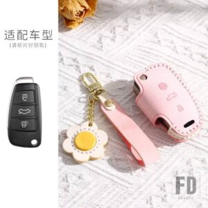 アウディ A3 8L 8P A4 B6 B7 B8 A6 C5 C6 4F RS3 Q3 Q7 TT 8L 8V S3 革折りたたみキーケースカバーキー FOB シェルアクセサリー - Pink