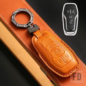 フォード 3 4ボタン 革キーケースカバーフュージョンモンデオマスタング F-150 エクスプローラーエッジ KUKA 2015-18 アクセサリー - 4bottons-brown