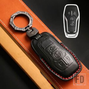 フォード 3 4ボタン 革キーケースカバーフュージョンモンデオマスタング F-150 エクスプローラーエッジ KUKA 2015-18 アクセサリー - 4bottons-black