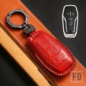 フォード 3 4ボタン 革キーケースカバーフュージョンモンデオマスタング F-150 エクスプローラーエッジ KUKA 2015-18 アクセサリー - 4bottons-red