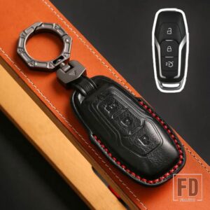 フォード 3 4ボタン 革キーケースカバーフュージョンモンデオマスタング F-150 エクスプローラーエッジ KUKA 2015-18 アクセサリー - 3bottons-black