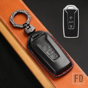 VW 3ボタン革キーケースカバーシェル トゥアレグ 2017-21 キーフォブキーホルダーアクセサリー - new - black
