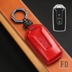 VW 3ボタン革キーケースカバーシェル トゥアレグ 2017-21 キーフォブキーホルダーアクセサリー - new -red