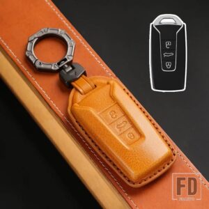 VW 3ボタン革キーケースカバーシェル トゥアレグ 2017-21 キーフォブキーホルダーアクセサリー - new -brown