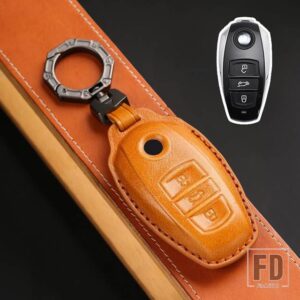 VW 3ボタン革キーケースカバーシェル トゥアレグ 2017-21 キーフォブキーホルダーアクセサリー - old - brown