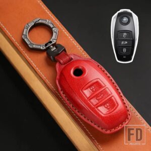 VW 3ボタン革キーケースカバーシェル トゥアレグ 2017-21 キーフォブキーホルダーアクセサリー - old - red