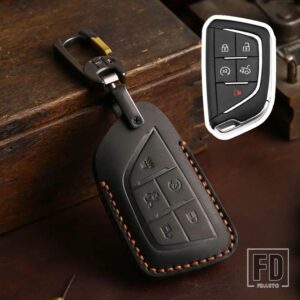 キャデラック 5ボタン革キー FOB ケースカバーキーホルダーアクセサリー CT5 CT4 CT6 XT5 XT6 XT4 LYRIQ エスカレード 2023 2022 2024 - Black