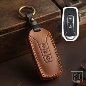 VW トゥアレグ 2013-21 3ボタン革キーケースカバーシェルアクセサリー - new -brown