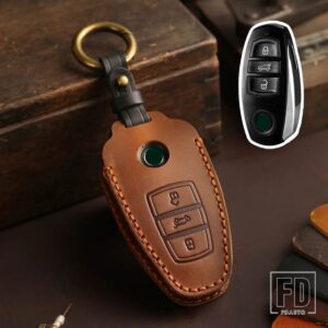 VW トゥアレグ 2013-21 3ボタン革キーケースカバーシェルアクセサリー - old - brown