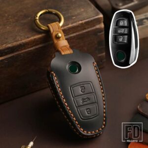 VW トゥアレグ 2013-21 3ボタン革キーケースカバーシェルアクセサリー - old - black