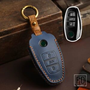 VW トゥアレグ 2013-21 3ボタン革キーケースカバーシェルアクセサリー - old - blue