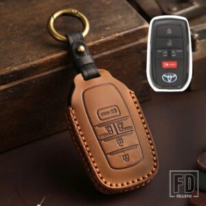トヨタ 4 5 6 ボタン革キーケースカバー フォーチュナー RAV4 ハイランダーヤリスオーリスカムリランドクルーザープラド 150 マークヴェンザ - 5 bottons--brown2