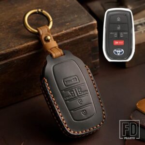 トヨタ 4 5 6 ボタン革キーケースカバー フォーチュナー RAV4 ハイランダーヤリスオーリスカムリランドクルーザープラド 150 マークヴェンザ - 5 bottons-black4