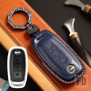 日産 エクストレイル T33 キャシュカイ 2022 J12 アリヤアルティマティアナ 2022 2023 2023 ジューク アクセサリー革キーケースカバー - 3 bottons-blue