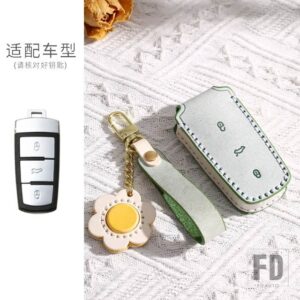 VW 3ボタン革キーケースカバーキーホルダー パサート CC 3C B5 B6 B7 B7L R36 MAOGOTAN 制御リモートアクセサリー - Green